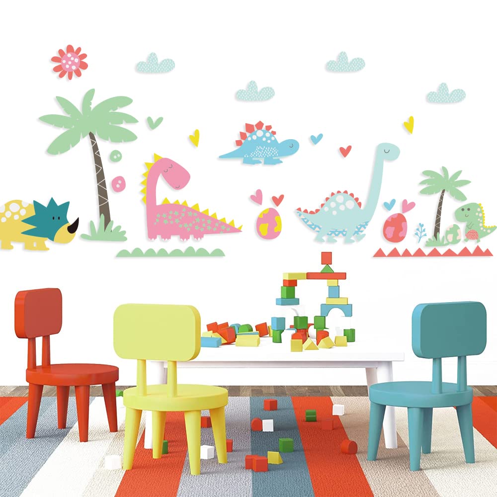 Dinosaur Wall Decals Vinyl Cute Dinosaur Wall Stickers for Boy and Girl Bedroom Daycare Classroom Playroom and Kids Room Wall Decor