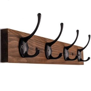 vertorgan coat hooks for wall,coat rack wall mounted, hat rack and hat hooks with 4 hooks for entryway, bathroom, bedroom(brown)