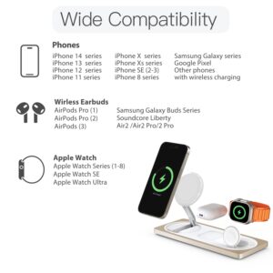 PETINO Magnetic Charging Station,3 in 1 Faster Mag-Safe Wireless Charger Stand, Wireless Charging Pad for Apple Devices, iPhone 15/14/13/12 Series, Apple Watch Series, AirPods Pro(Golden)