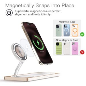 PETINO Magnetic Charging Station,3 in 1 Faster Mag-Safe Wireless Charger Stand, Wireless Charging Pad for Apple Devices, iPhone 15/14/13/12 Series, Apple Watch Series, AirPods Pro(Golden)