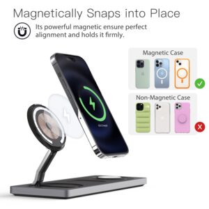 PETINO 3 in 1 Charging Station for Apple Devices, Faster Mag-Safe Charger Stand, Magnetic Wireless Charger Station for iPhone 15/14/13/12 Series, Apple Watch Series, AirPods Pro(Black)