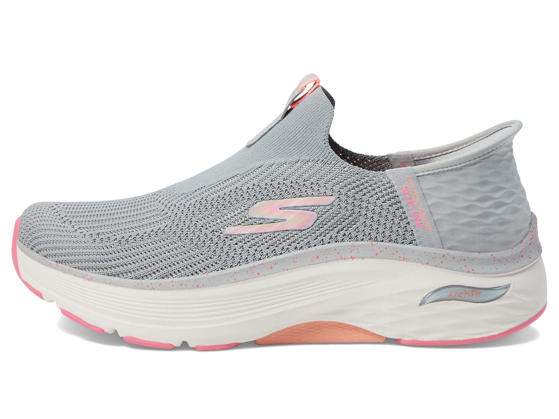 Skechers Women's Max Cushioning Arch Fit Fluidity Hands Free Slip-Ins Sneaker, Gray/Pink, 8.5