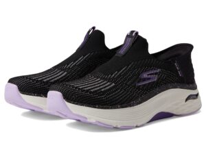 skechers women's max cushioning arch fit fluidity hands free slip-ins sneaker, black/purple, 8.5