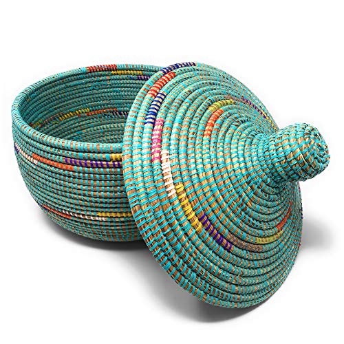 African Fair Trade Handwoven Lidded Warming Basket, Multicolor