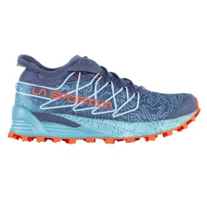 la sportiva womens mutant trail running shoe, storm blue/cherry tomato, 9.5
