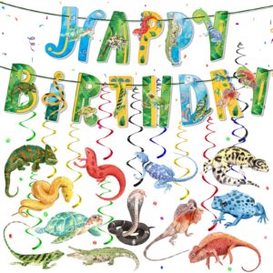 reptile birthday party supplies reptile swamp happy birthday banner and 12 pcs reptile hanging swirls safari animals lizard snake alligator turtle camping wilderness jungle birthday party decorations