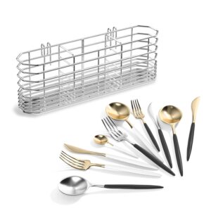 Utensil Holder for Sink , Sus304 Stainless Steel Rust Free Silverware Cutlery Flatware Holder Rack Organizer with Hooks for Dish Drying Rack Sink Dish Drainer in Kitchen Bathroom