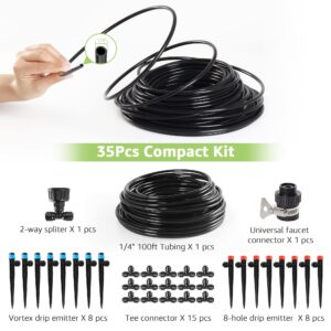 Bonviee 100FT Drip Irrigation Kit, Quick-Connect Garden Watering System for Outdoor Plants with 1/4 inch Blank Tubing Adjustable Emitters Sprinkler for Raised Bed Lawn Greenhouse Flower Pot