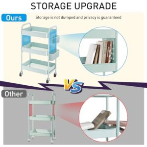 Rolling Utility 3 Tier Organizer Cart with Wheels - Metal Craft Storage Cart with DIY Dual Pegboards, Removable Baskets Hooks for Office, Home, Kitchen, Classroom (Green)