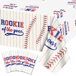 4 Pack Rookie of The Year Tablecloths, 51x87'' Baseball 1st Birthday Plastic Table Covers My Rookie Year Tablecloth for Boys First Baseball Party Decorations, Baseball 1st Birthday Party Supplies