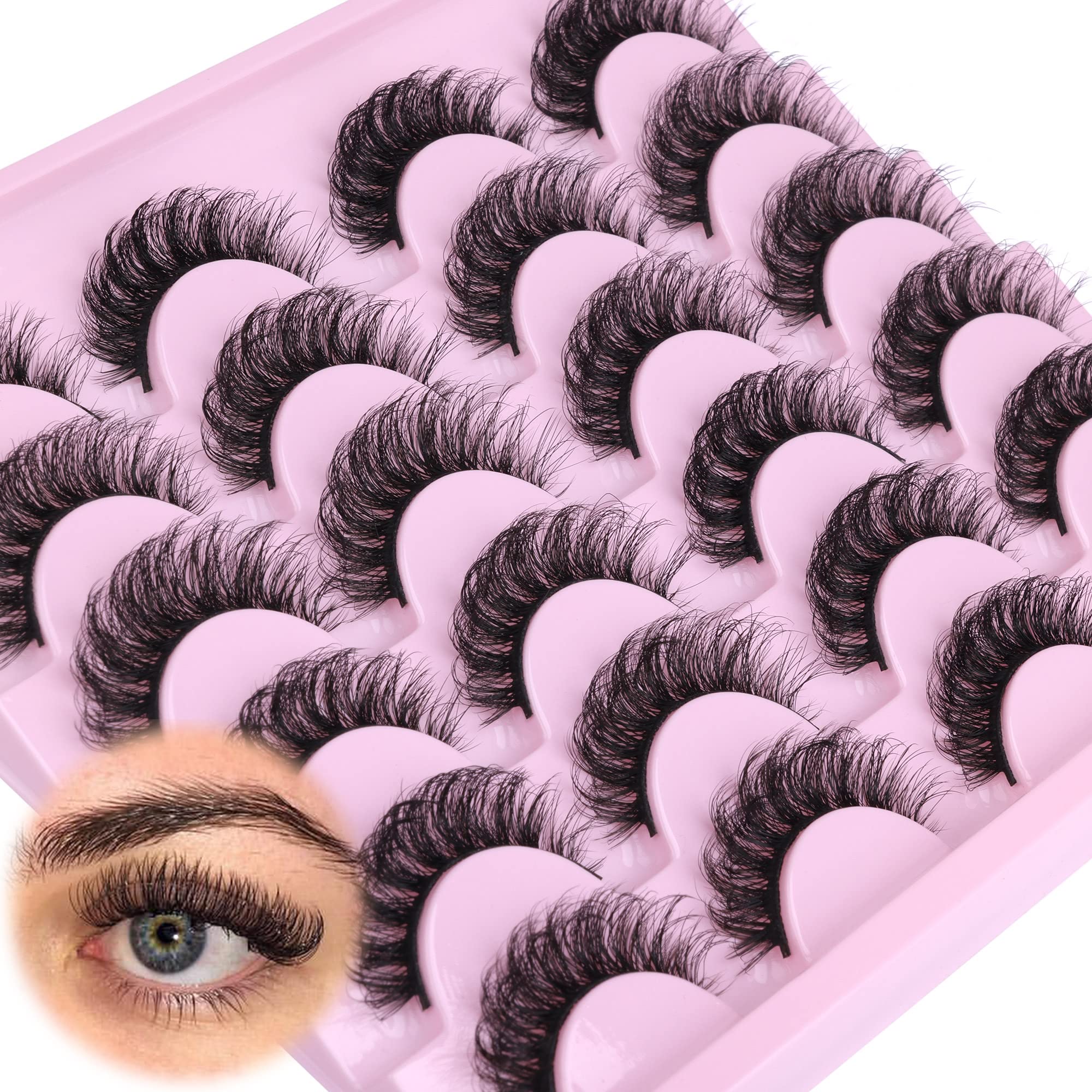 12 Pairs False Eyelashes Russian Strip Lashes D Curl Fluffy 3D Faux Mink Lashes wtvane 15MM Wispy Fake Eyelashes Natural Look Eyelash Extension Pack