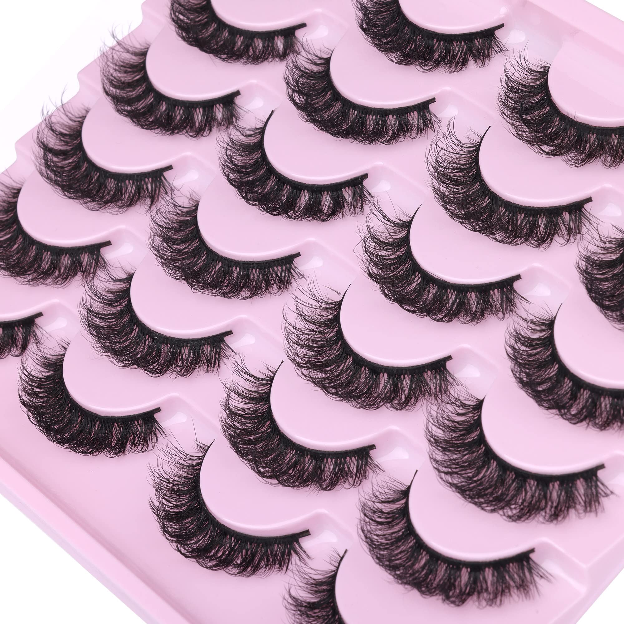 12 Pairs False Eyelashes Russian Strip Lashes D Curl Fluffy 3D Faux Mink Lashes wtvane 15MM Wispy Fake Eyelashes Natural Look Eyelash Extension Pack