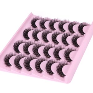 12 Pairs False Eyelashes Russian Strip Lashes D Curl Fluffy 3D Faux Mink Lashes wtvane 15MM Wispy Fake Eyelashes Natural Look Eyelash Extension Pack