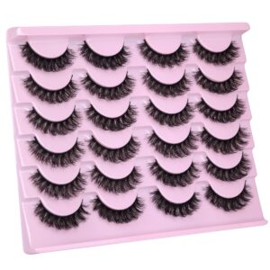 12 Pairs False Eyelashes Russian Strip Lashes D Curl Fluffy 3D Faux Mink Lashes wtvane 15MM Wispy Fake Eyelashes Natural Look Eyelash Extension Pack