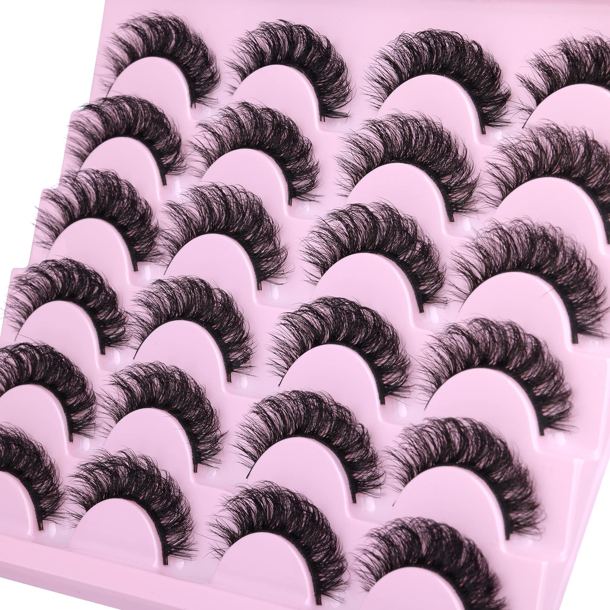 12 Pairs False Eyelashes Russian Strip Lashes D Curl Fluffy 3D Faux Mink Lashes wtvane 15MM Wispy Fake Eyelashes Natural Look Eyelash Extension Pack