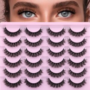 12 Pairs False Eyelashes Russian Strip Lashes D Curl Fluffy 3D Faux Mink Lashes wtvane 15MM Wispy Fake Eyelashes Natural Look Eyelash Extension Pack