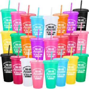 thank you gifts you are awesome coffee mug 24 oz plastic tumblers with lids and straw inspirational reusable tumblers appreciation gift for coworker teacher colleague employee (24 pack)