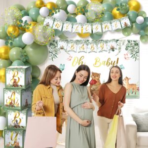 269 PC Sage Green Baby Shower Decorations, Gender Neutral Baby Shower Decorations Includes Baby Balloon Box Backdrop Tablecloth Banner Garland Kit Confetti, Greenery Woodland Baby Shower Decorations