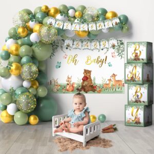 269 PC Sage Green Baby Shower Decorations, Gender Neutral Baby Shower Decorations Includes Baby Balloon Box Backdrop Tablecloth Banner Garland Kit Confetti, Greenery Woodland Baby Shower Decorations