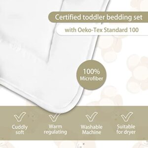 ZPECC Toddler Comforter Blanket - 39" x 53" Down Alternative Crib Duvet Set, Includes Baby Quilt, Flat Pillow, Bear Stitching