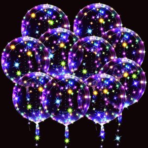 led bobo balloons 10 packs, light up balloons 20 inches helium style glow clear balloons for christmas wedding birthday valentines day halloween party supplies decorations (colorful)