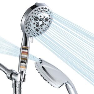 aiscsc 10 settings shower head with handheld, 5" high pressure showerhead include 2 powerful wash modes for cleaning bathroom, hand held shower head set with stainless steel hose filter for hard water