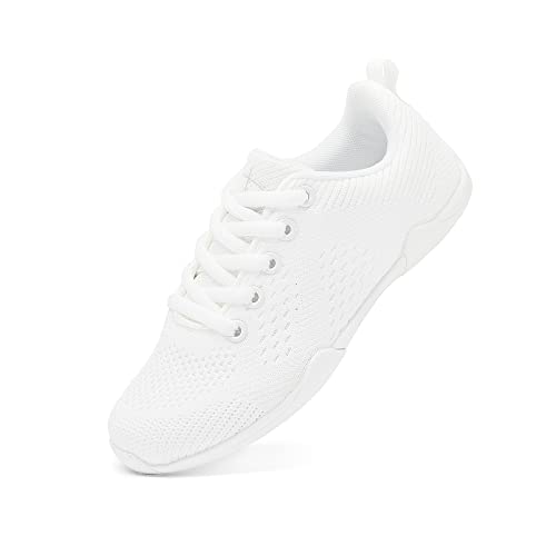 Danzcue Adult Youth White Cheer Shoes, Lightweight Breathable Cheerleading Shoes, Womens Athletic Training Cheer Sneakers, 7.5M