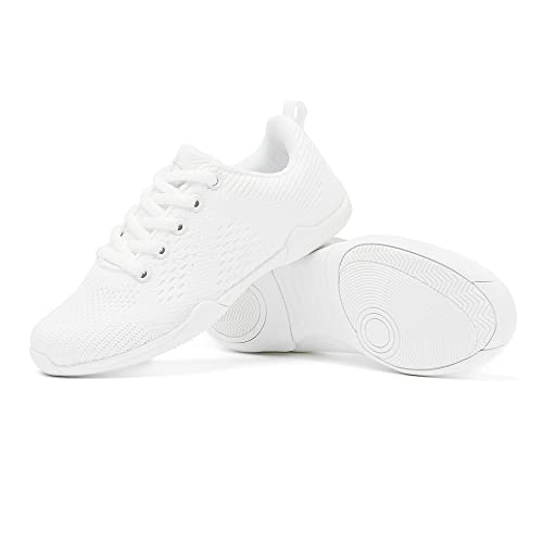 Danzcue Adult Youth White Cheer Shoes, Lightweight Breathable Cheerleading Shoes, Womens Athletic Training Cheer Sneakers, 7.5M