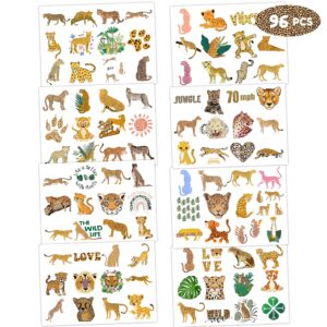 8 Sheets (96PCS) Cheetah Tattoos Temporary Jungle Theme Birthday Party Supplies Favors Decorations Tattoo Stickers For Boys Girls Gifts Classroom School Prizes Rewards