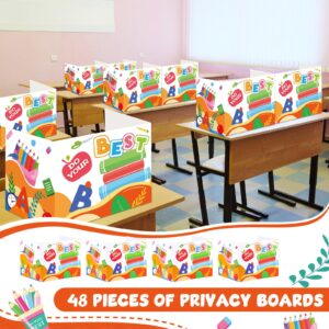 48 Pack Privacy Boards for Students Classroom Shields Cardboard Desk Dividers Trifold Test Privacy Folders Desk Partition Panel with Motivational Messages for Home School Supplies (Stylish Style)