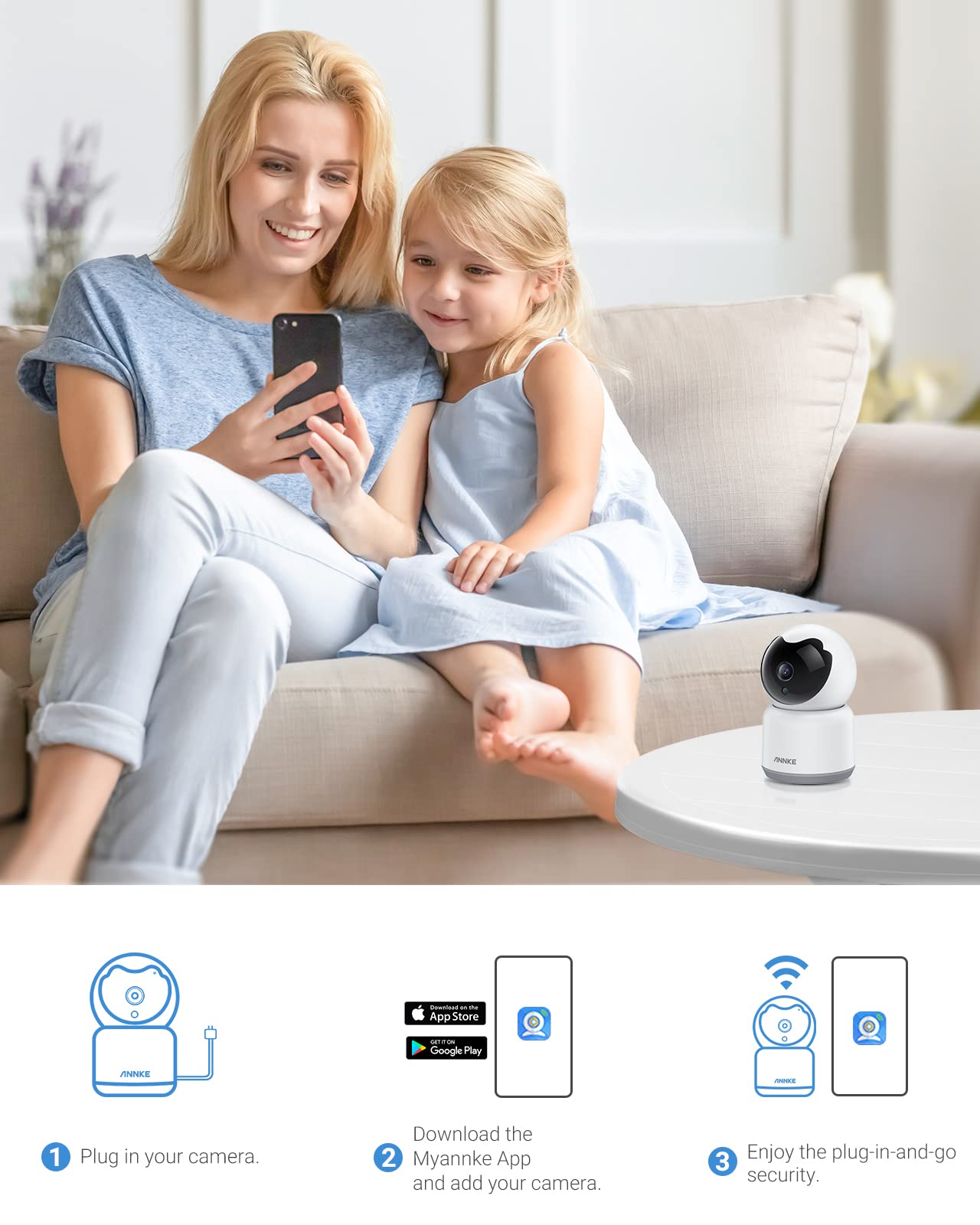 ANNKE Crater 2-2K WiFi Pan Tilt Smart Security Camera, Upgraded 3MP Baby/Pet Monitor, Indoor Camera 360-degree with Two-Way Audio, Human Motion Detection, Cloud & SD Card Storage, Works with Alexa
