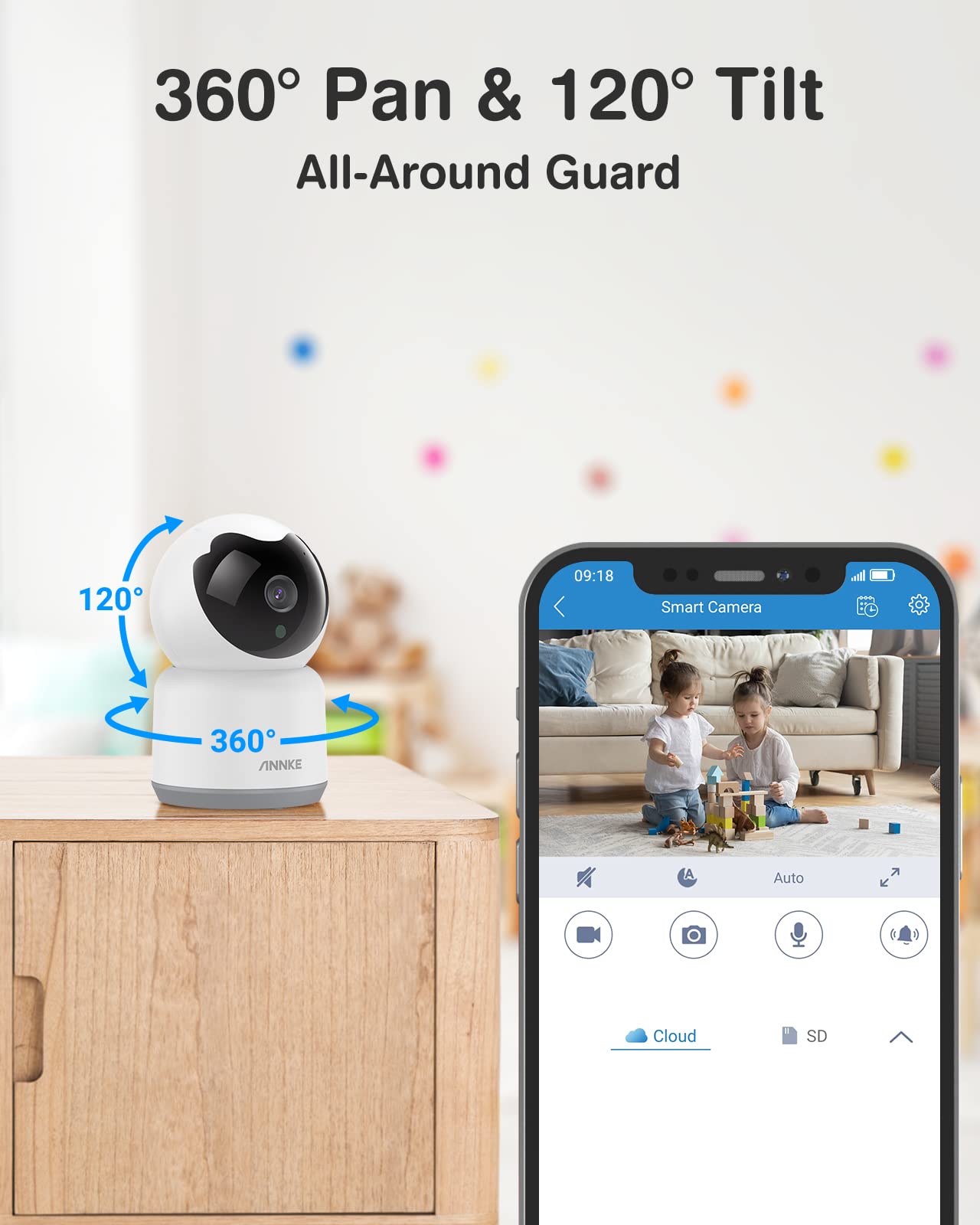 ANNKE Crater 2-2K WiFi Pan Tilt Smart Security Camera, Upgraded 3MP Baby/Pet Monitor, Indoor Camera 360-degree with Two-Way Audio, Human Motion Detection, Cloud & SD Card Storage, Works with Alexa