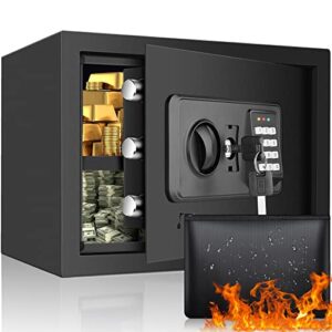 1.0 cubic safe box fireproof waterproof with digital keypad key, anti-theft fireproof safe with fireproof money bag, security home safe for pistol money medicine important documents