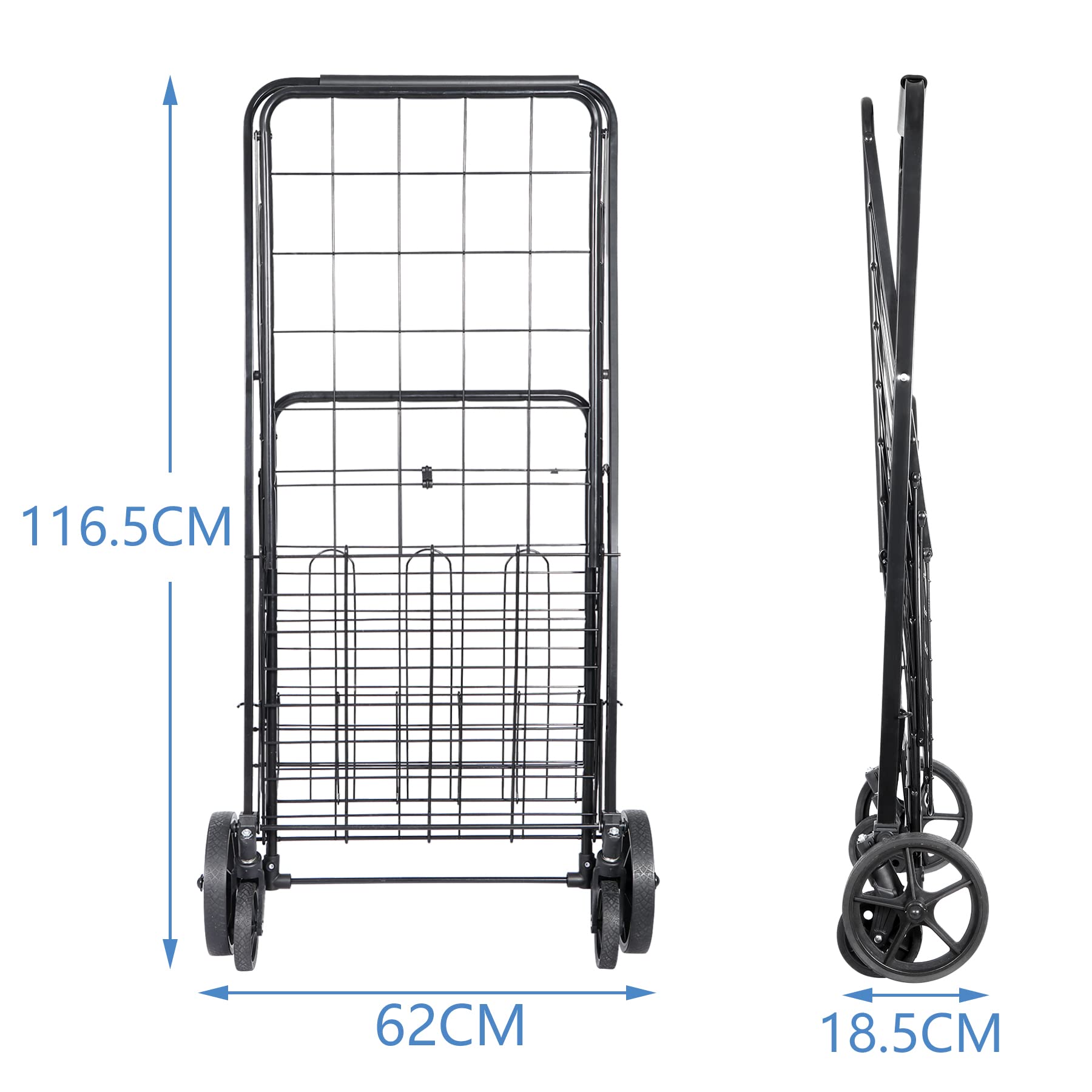F2C Folding Shopping Cart with Wheels and Double Basket, Grocery Utility Cart Ground Rolling Cart,Collapsible Portable Cart,Compact for Shopping Laundry,Garden, Grocery,Travel, Black¡­