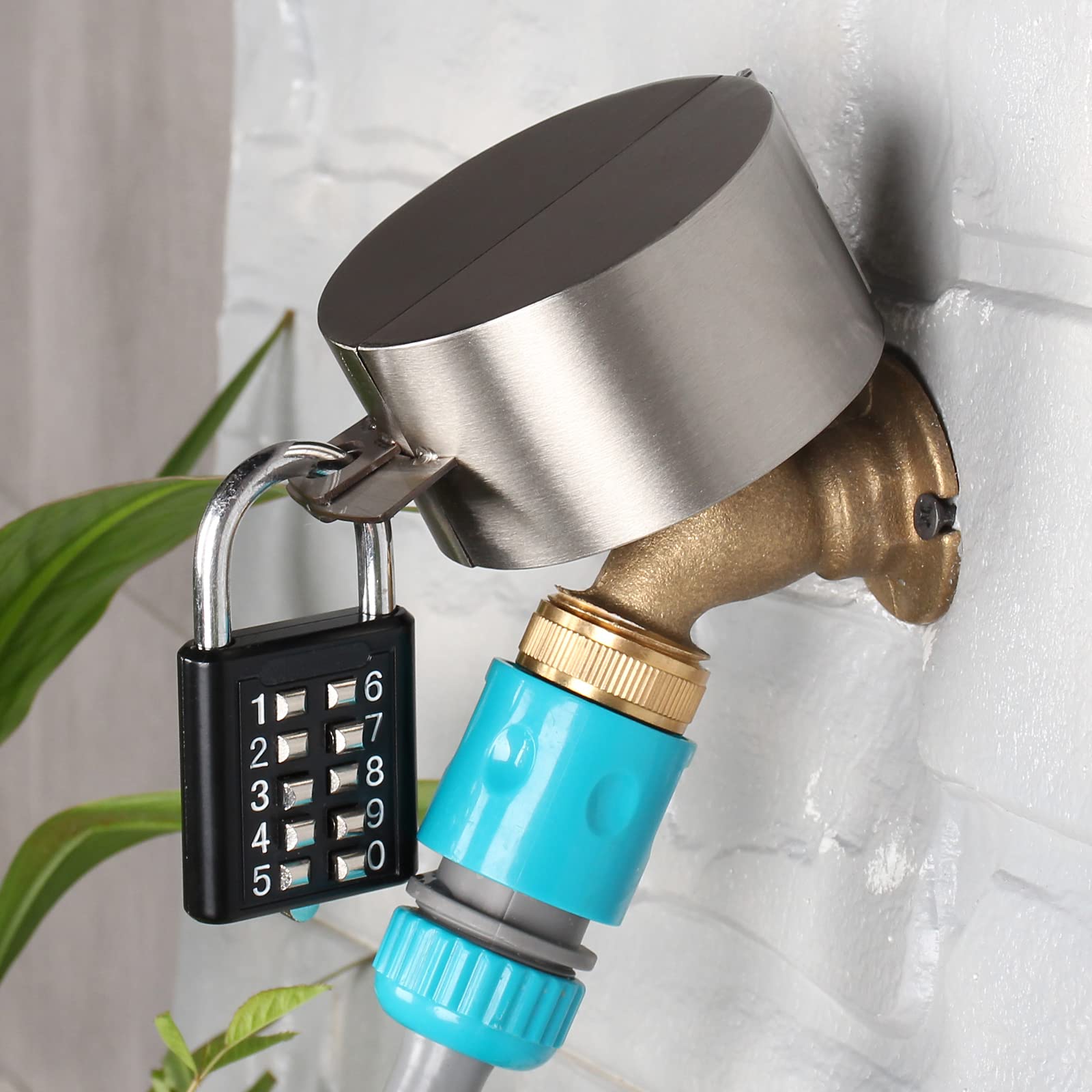 Outdoor Faucet Lock System -Gate Valve LockoutDevice -Stainless Steel Prevent Water Theft by Cover and Code Lock,Stop Unauthorized Water use and Vandalism,Faucet Protection Cover (Password Lock）