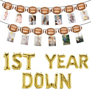 football 1st birthday monthly photo banner football theme first year photo banner for newborn to 12 months, first year down banner with football balloon, football first birthday party decoration
