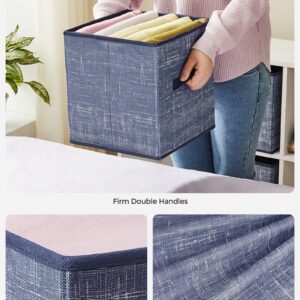 SONGMICS Storage Cubes and Cube Storage Organizer Bundle, 6 Non-Woven Fabric Bins with Double Handles, 6 Cube Closet Organizers and Storage, Navy Blue and White UROB026I01 and ULPC06W