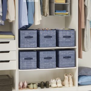 SONGMICS Storage Cubes and Cube Storage Organizer Bundle, 6 Non-Woven Fabric Bins with Double Handles, 6 Cube Closet Organizers and Storage, Navy Blue and White UROB026I01 and ULPC06W