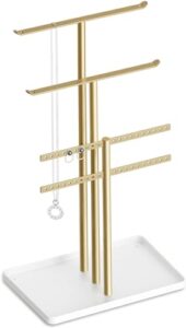 pickpiff jewelry stand holder organizer: 14.5" sturdy jewelry hanger for necklace, earring, bracelet, gold and white