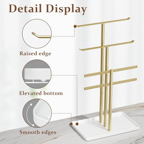 pickpiff Jewelry Stand Holder Organizer: 14.5" Sturdy Jewelry Hanger for Necklace, Earring, Bracelet, Gold and White