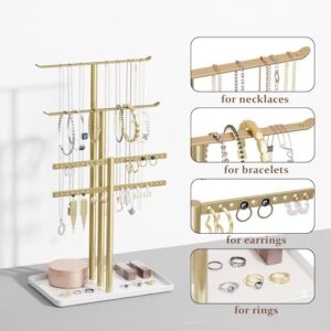 pickpiff Jewelry Stand Holder Organizer: 14.5" Sturdy Jewelry Hanger for Necklace, Earring, Bracelet, Gold and White