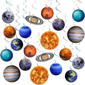 20pcs space solar system theme hanging swirls decorations, outer space party supplies ceiling hanging swirls for birthday baby shower party decorations