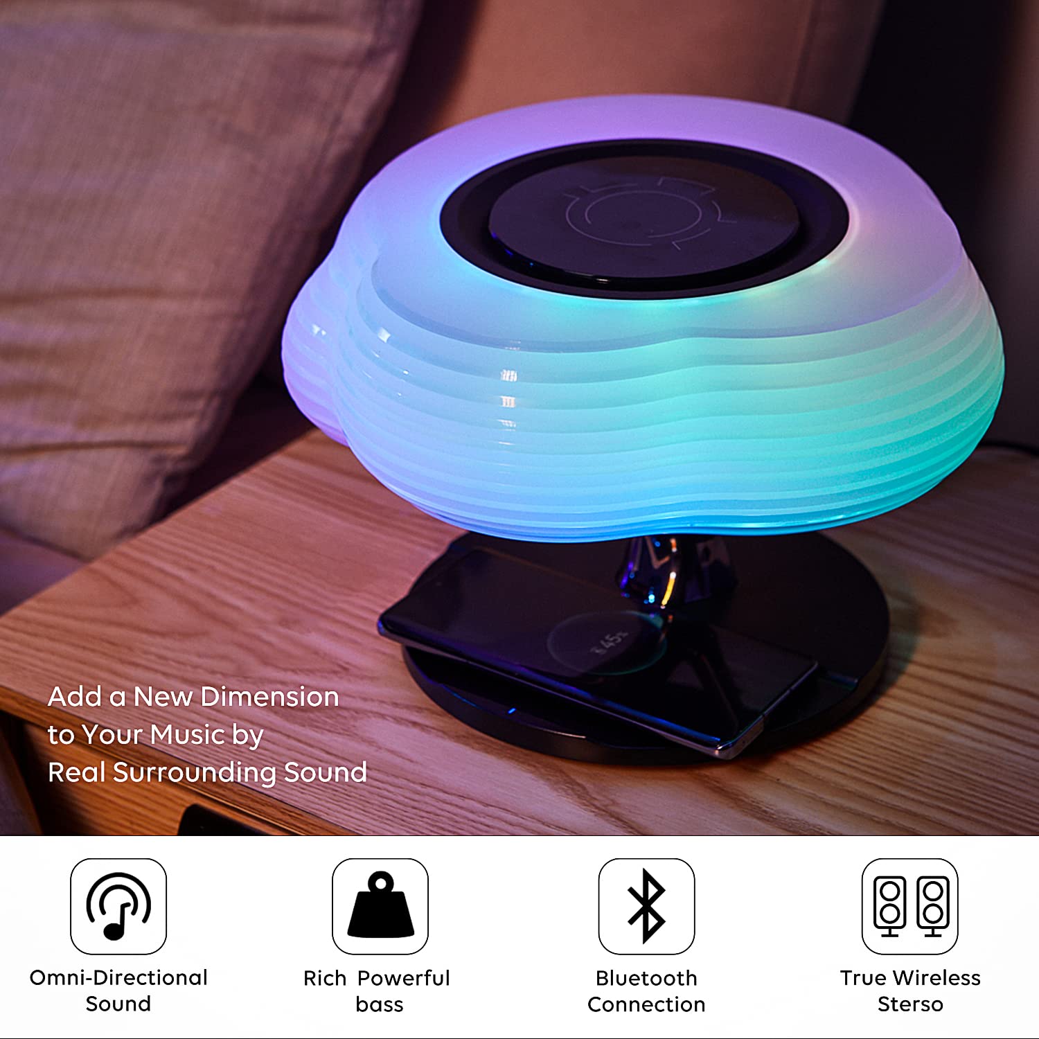 AMPULLA Cloud of Light Smart Bedside Lamp Table Lamp with Wireless Charge and Bluetooth Speaker RGB Dimmable Nightstand Lamp for Bedroom