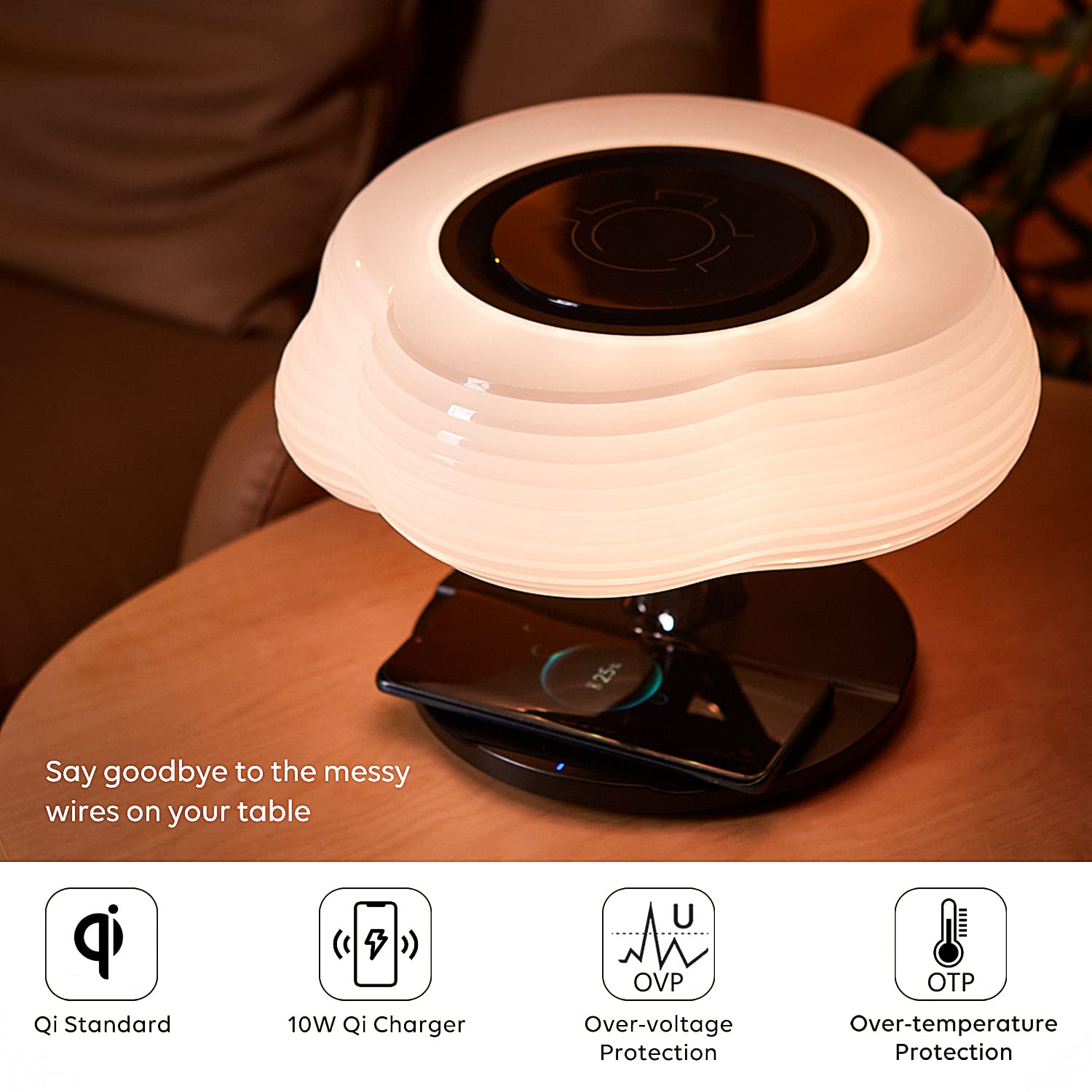 AMPULLA Cloud of Light Smart Bedside Lamp Table Lamp with Wireless Charge and Bluetooth Speaker RGB Dimmable Nightstand Lamp for Bedroom