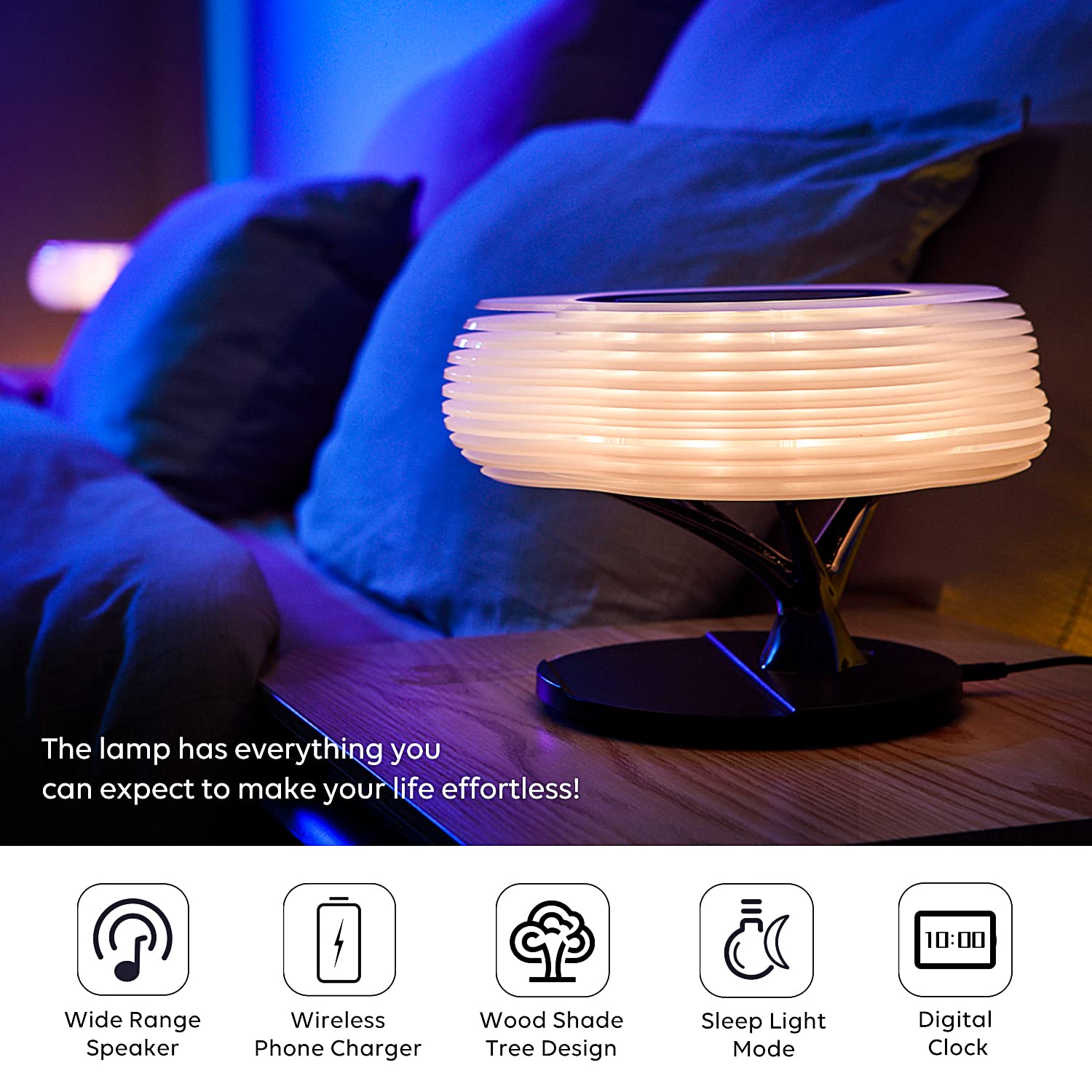 AMPULLA Cloud of Light Smart Bedside Lamp Table Lamp with Wireless Charge and Bluetooth Speaker RGB Dimmable Nightstand Lamp for Bedroom