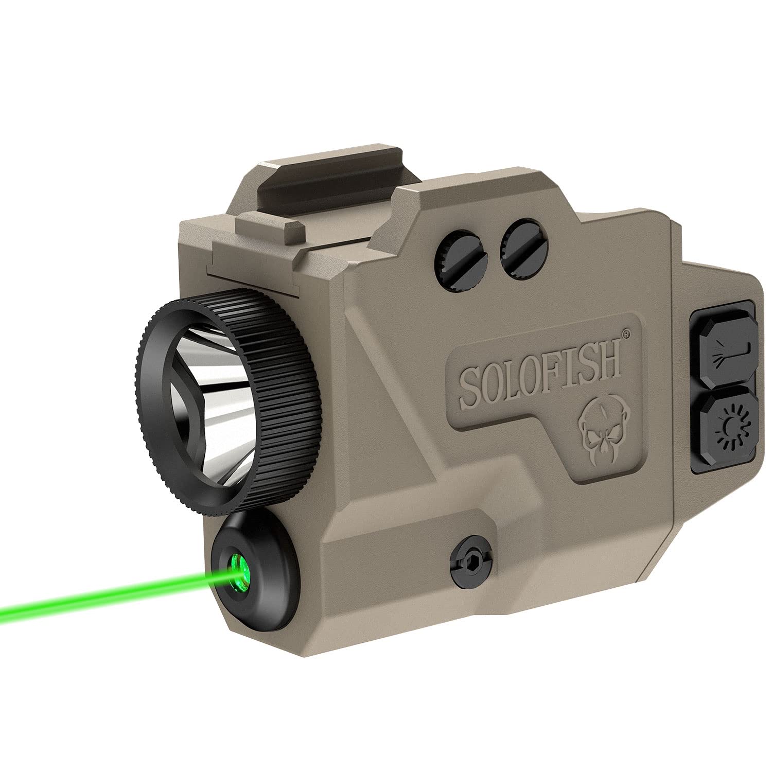 SOLOFISH 650 Lumens Grey Pistol Light and Green Laser Combo, Strobe & Memory Function for Tactical Flashlight with Slidable Rail Fits Full Size & Compact Guns w/Rail, Magnetic Charging