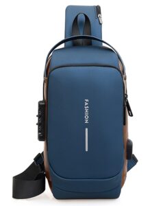 geanbun anti-theft sling bag usb shoulder bag crossbody backpack waterproof chest daypack lightweight(blue)