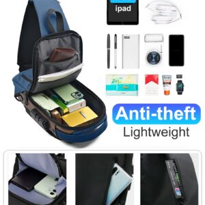 Geanbun Anti-Theft Sling Bag USB Shoulder Bag Crossbody Backpack Waterproof Chest Daypack Lightweight(Blue)