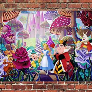 The Fantasy World of Alice Backdrop, 5 x 3 ft Alice in Wonderland Theme Banner Supplies, Tea Party Baby Shower Background for Birthday Party Cake Table Decoration