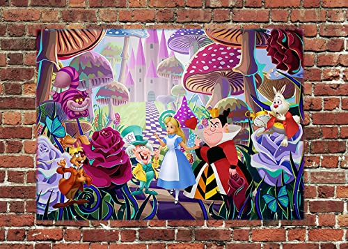 The Fantasy World of Alice Backdrop, 5 x 3 ft Alice in Wonderland Theme Banner Supplies, Tea Party Baby Shower Background for Birthday Party Cake Table Decoration